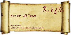 Krier Ákos névjegykártya